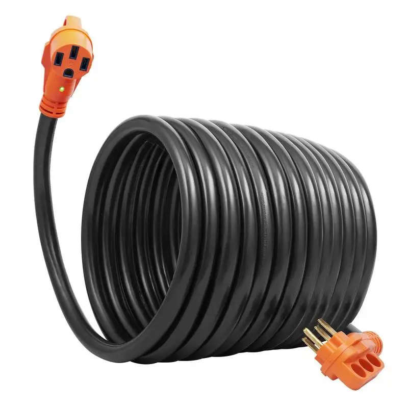 50 ft RV Extension Cord, 50 Amp, Heavy Duty STW RV Power Cord, NEMA 14-50R Female NEMA 14-50P Male Plug, with LED Indicator Handle 15A Adapter, for RVs, trams, generators, campers, ETL Listed view 2