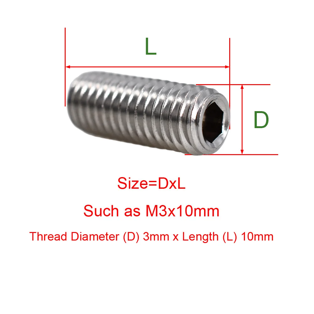 304 Stainless Steel DIN916 Set Screw Hex Drive Socket Grub Screws M2 M2.5 M3 M4 M5 M6 M8 M10 M12 Metal Machine Connect Screws