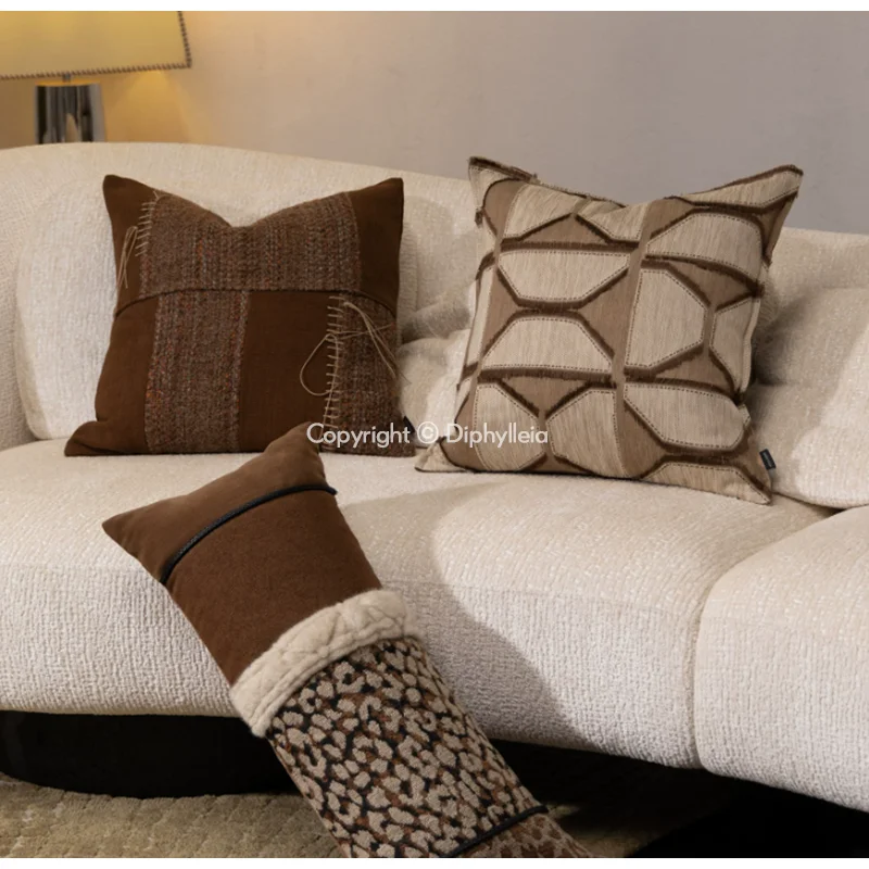 Diphylleia Wabi-Sabi Style Modern Taupe Brown Geometric Pillow Covers Multi-Textured Cushion Case For Living Room Family Office