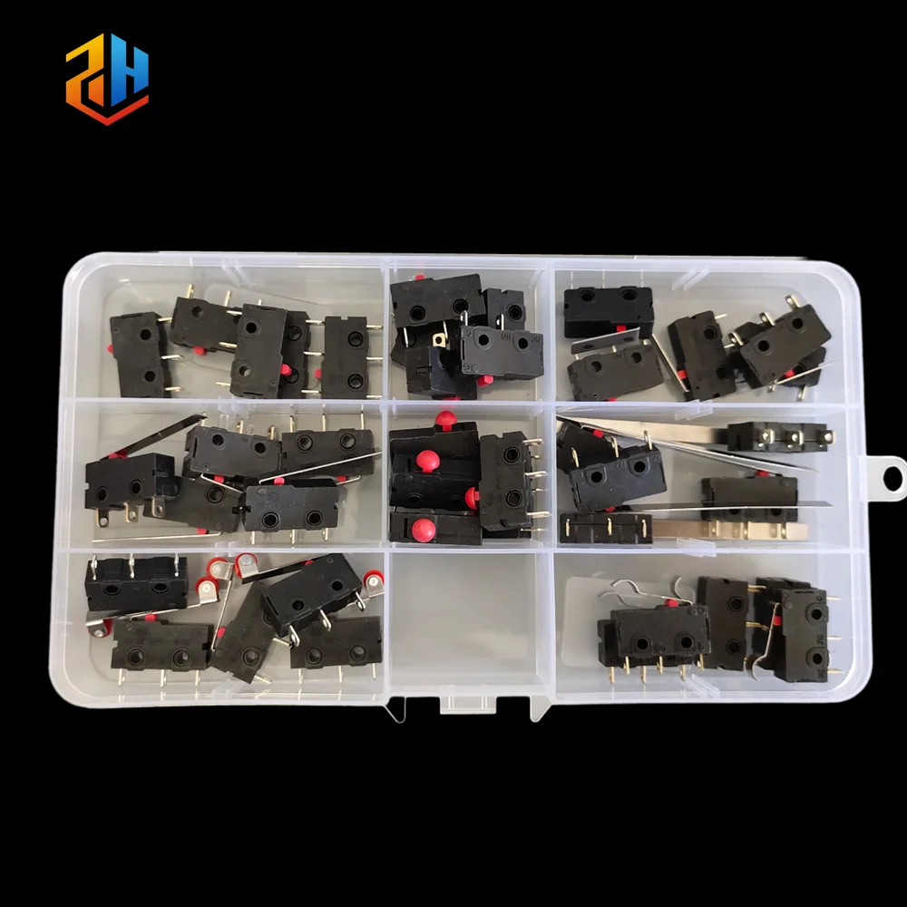 40PCS/Box Mini Micro Limit Switch - NO NC SPDT 2P/3P Terminals 5A 125V/250V Roller Arc Lever Snap Action Switch
