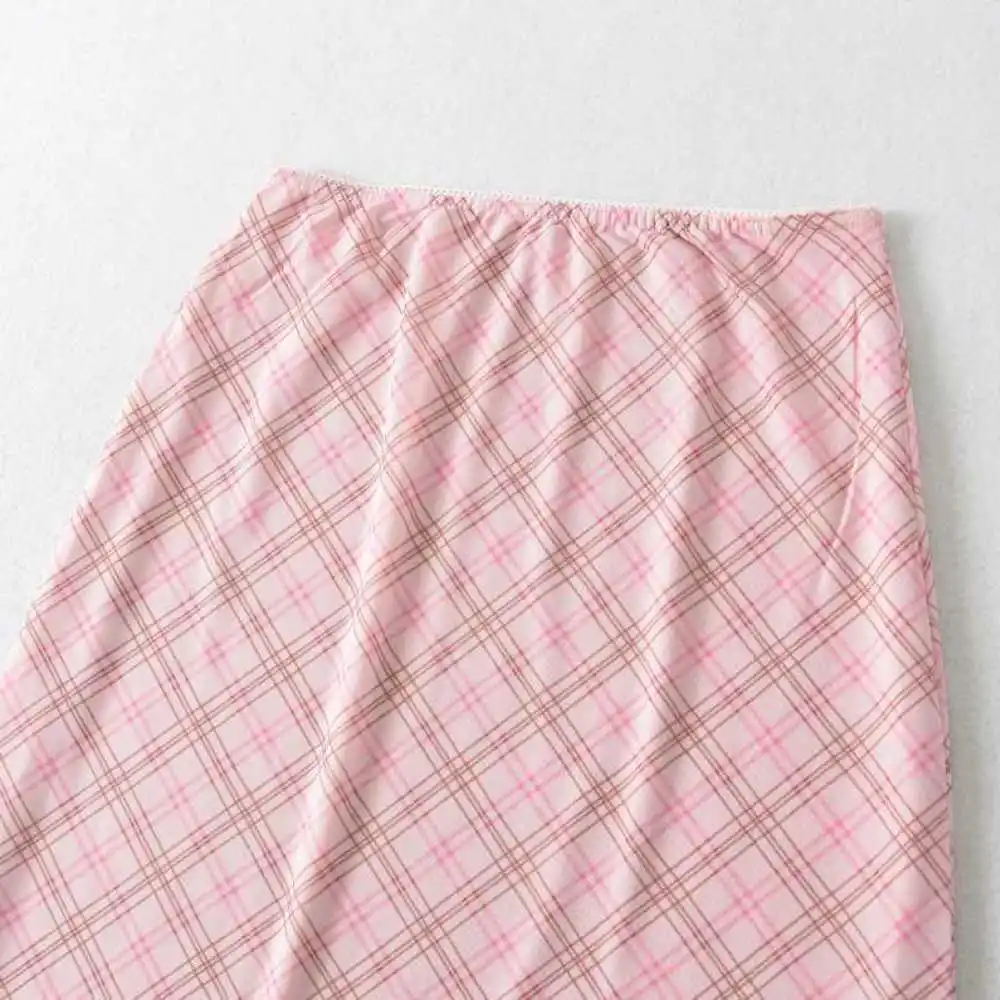 Sweet Pink Plaid Mesh Skirt Women High Waist A Line Mini Skirt Bowknot Ribbon Aesthetic Preppy Fashion Summer Bottoms