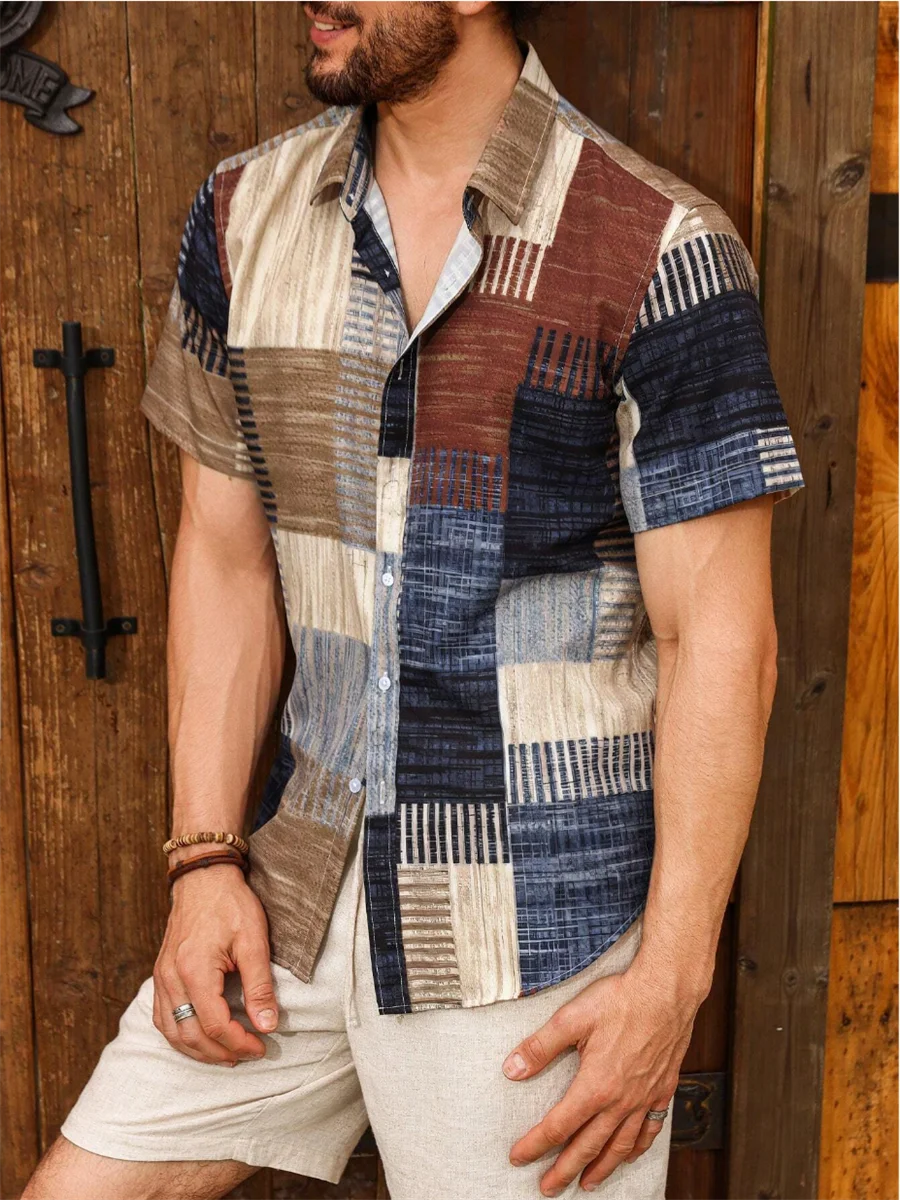 Camisa holgada de manga corta para hombre, camisa con estampado 3D de patrón Retro, adecuada para la playa, informal, hawaiana, XS-5XL, 2024