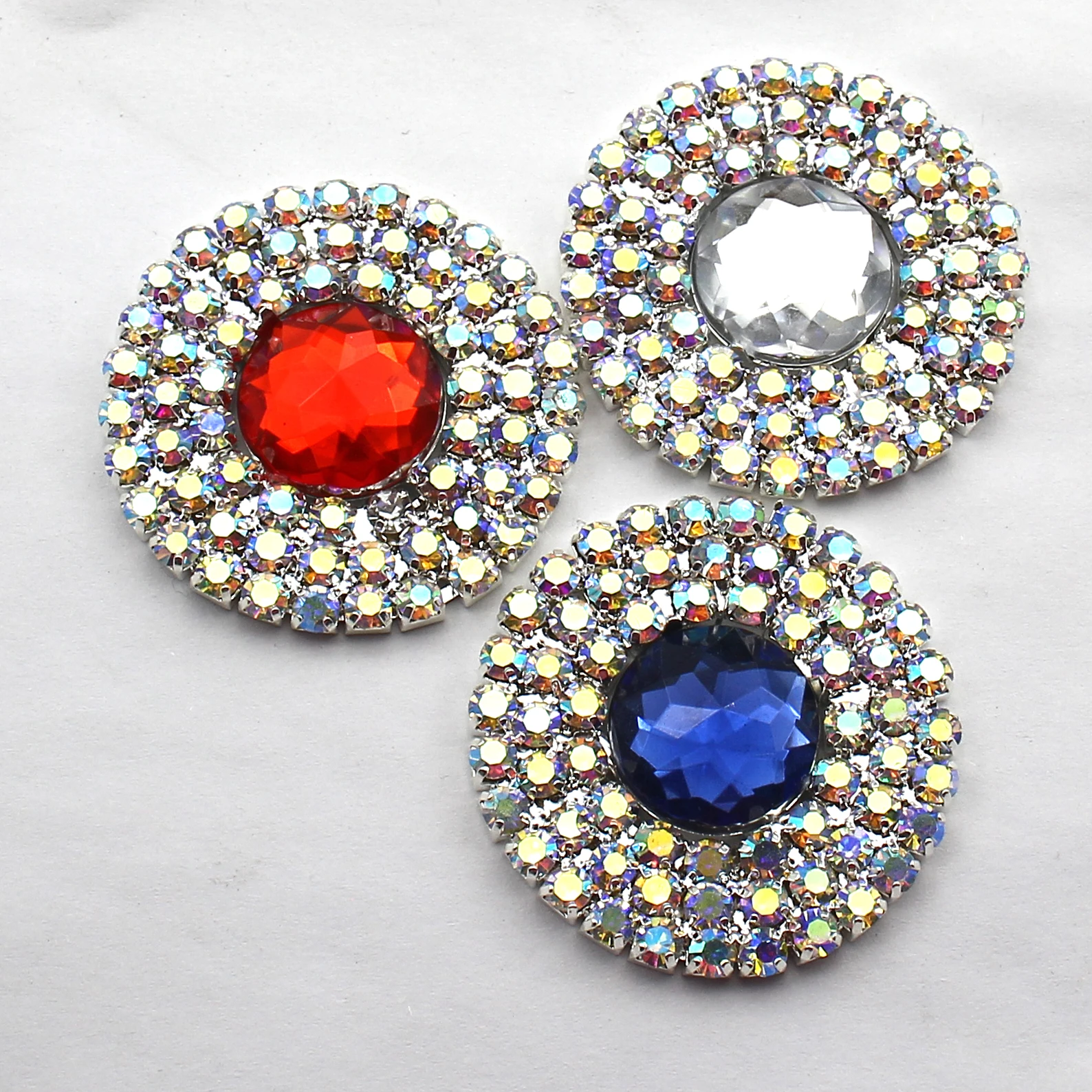 5.1cm Double Layer Round Faceted Rhinestone Sew On Applique Mixed Color Cosplay Costume Supplies
