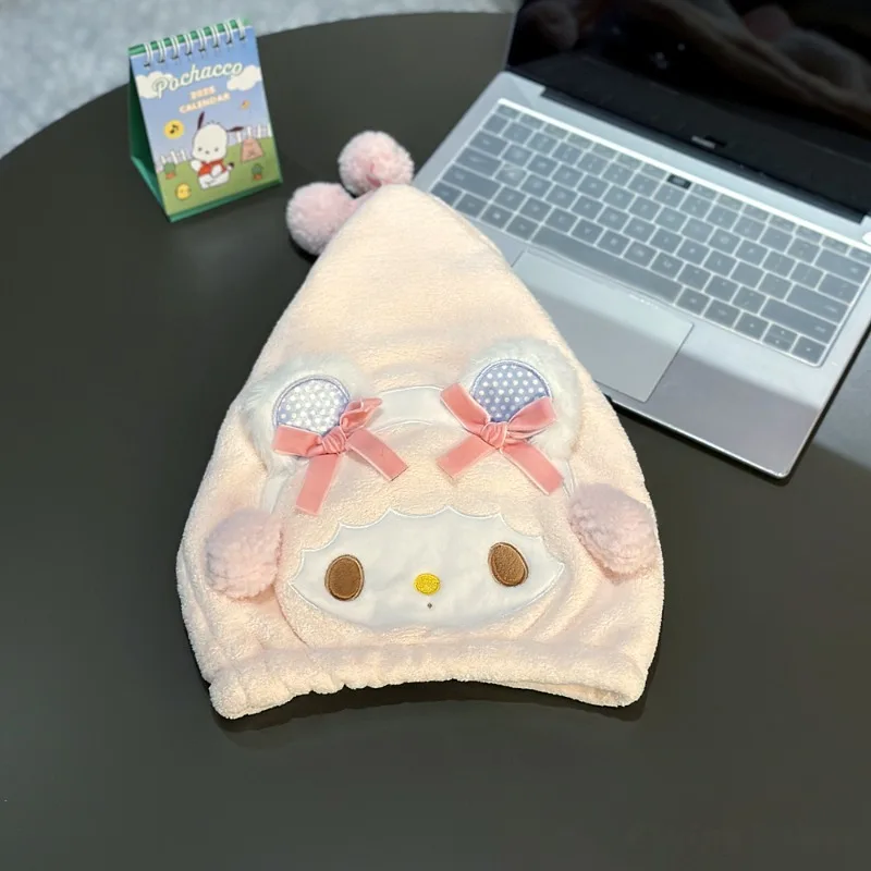 قبعة منشفة شعر ماي ميلودي ذات علامة تجارية مشتركة لطيفة على شكل خروف وردي اللون سريعة الجفاف وماصة للماء، عمامة من الصوف المرجاني على شكل قلب بناتي #3