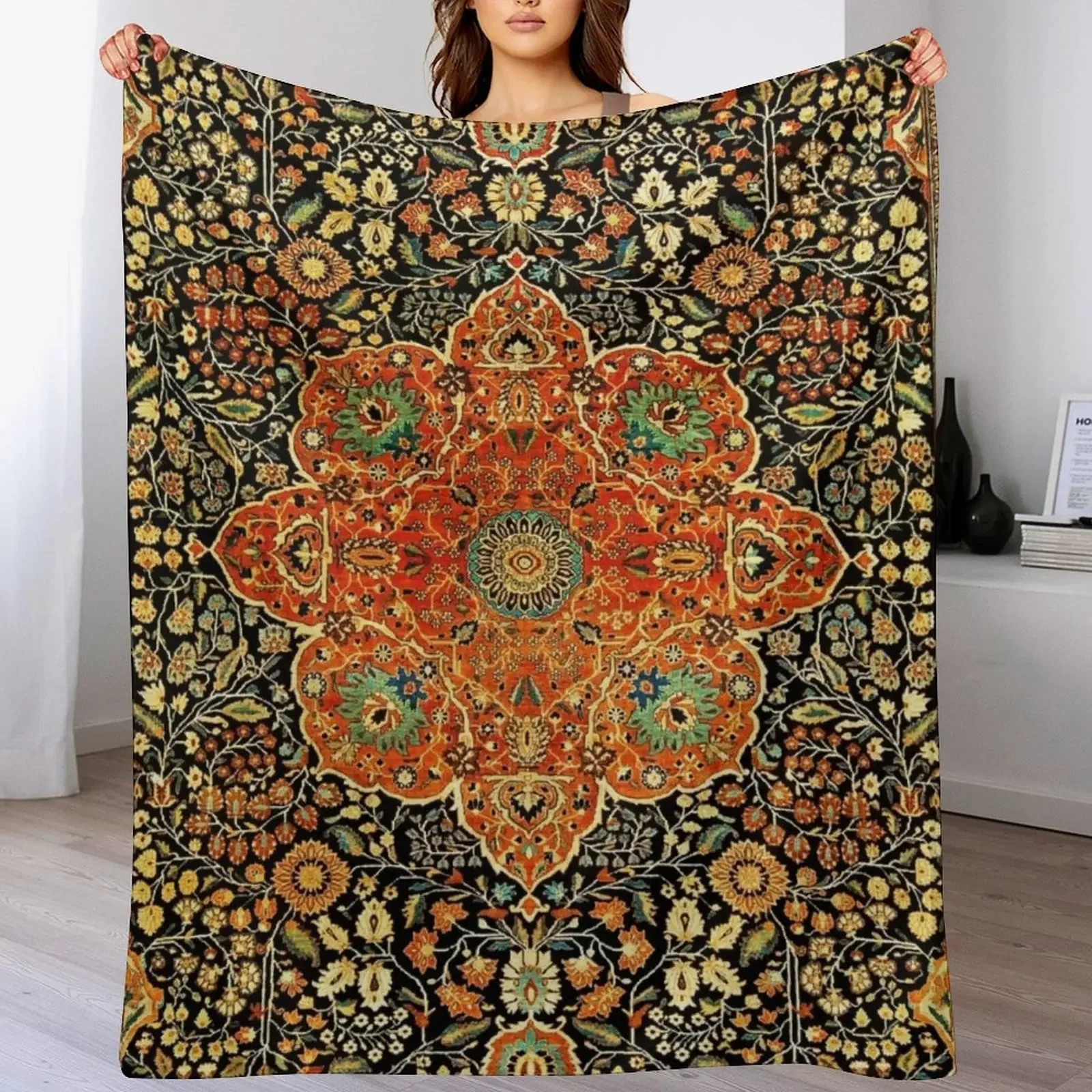 

Antique Persian Mohtashem Kashan Rug Print Throw Blanket Hair Luxury Throw Blankets