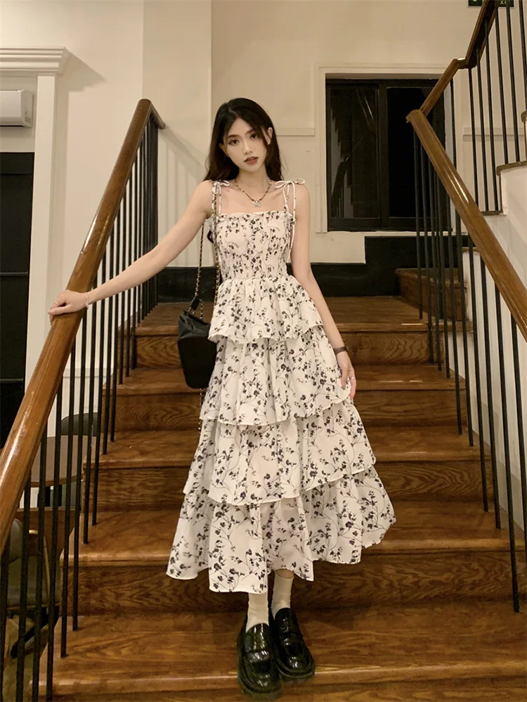 Summer Women Floral Sleeveless Backless Sexy Dresses 2024 Korean Fashion Daily Cozy Streetwear Schoolgirls Prom Dress Vestidos