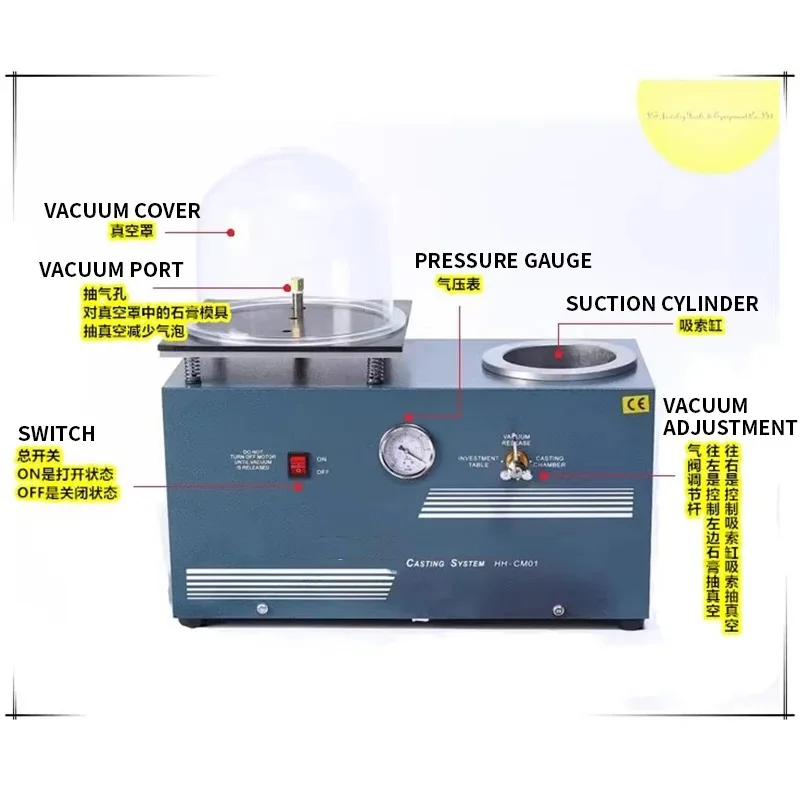 2L Professional Mini Vacuum Injection & Casting Machine 2-In-1 for Jewelry Mold Making Goldsmith Metal 220V