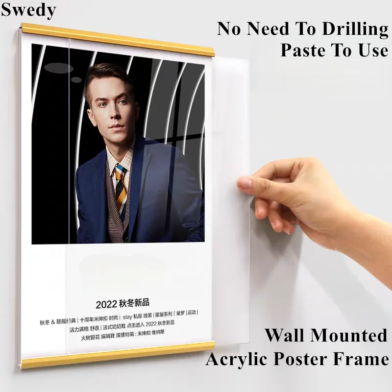 A4 Aluminum Wall Mount 8.5x11'' Retail Acrylic Panel Notice Board Adhesive Menu Price Label Holder Photo Picture Poster Frame