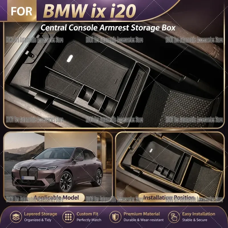 For BMW iX Central Console Armrest Storage Box Interior Accessories Organizer Tray 2022 2023 2024 2025 Car Cup Holder