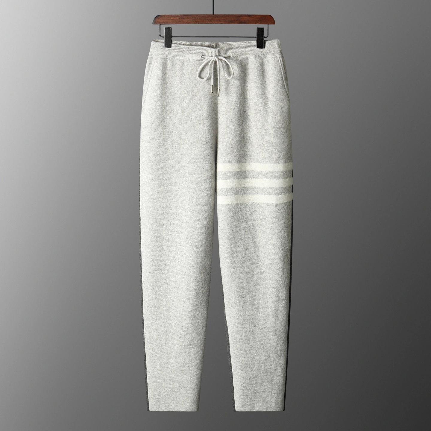 ANGEL 100% Merino Wool Men's Knit Trousers Autumn Winter Thick Striped Pencil Pants  Soft Warm Cashmere Pants Smart Casual Pants