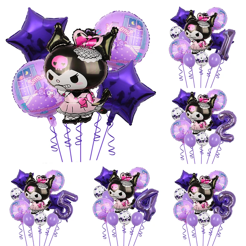 1set Sanrio Kuromi Number Foil Set  Purple Confetti Latex Balloon for Girl Kids Birthday Party Balloon Baby Shower Globos