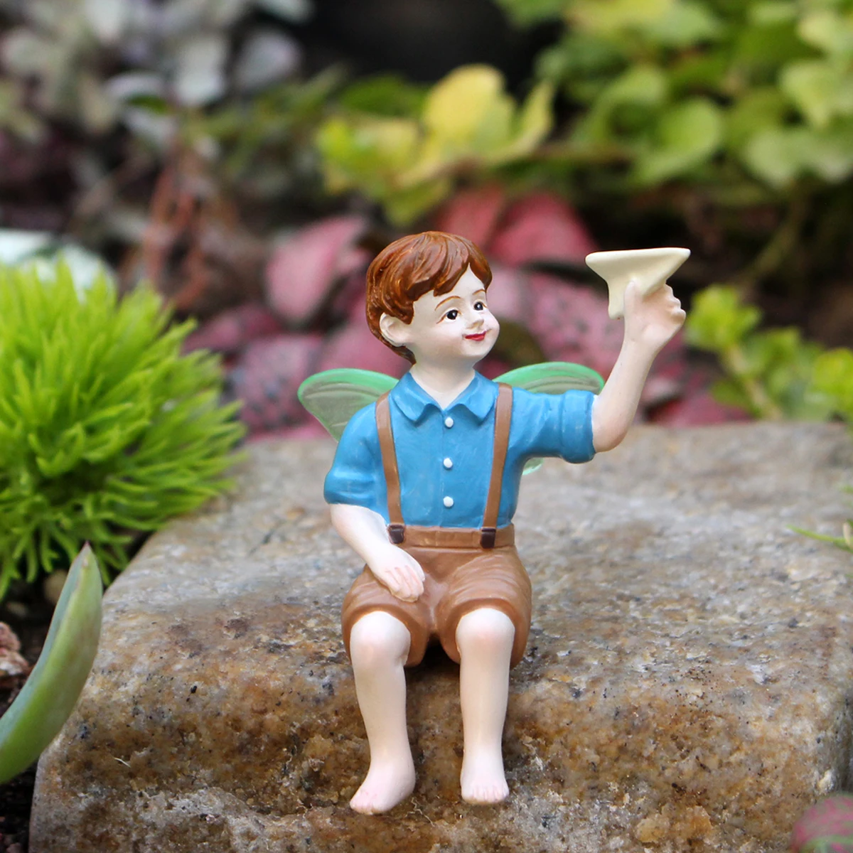 Paper Airplane Boy Resin Statue Home Garden Decor Collectible Figurine