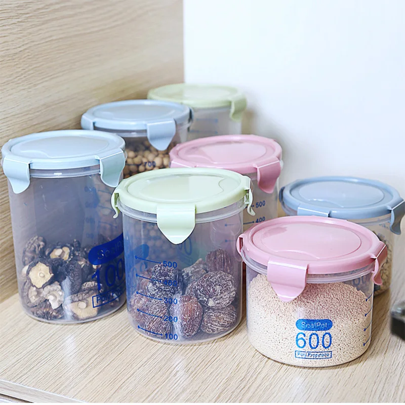 Sealed Jars Graduated Tank Transparent Plastic Cereal Cans Kitchen Multigrain Storage Refrigerator Food Graduated Organizer Box