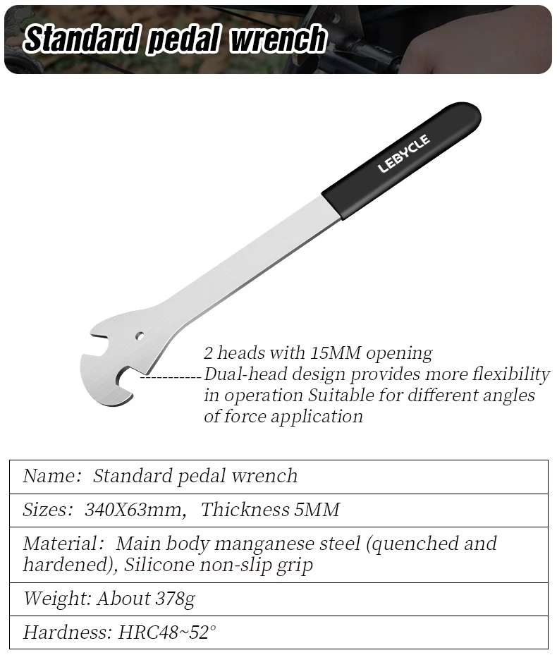 LEBYCLE Fahrradpedalschlüssel, extra langer Griff, robust, langlebig, Fahrradpedalschlüssel, installieren Sie 15 mm Werkzeug, Fahrradzubehör – Detail 9