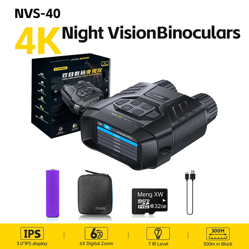 FNIRSI NVS-40 Night Vision Binoculars Goggles 4K HD Telescope 6X Digital Zoom for Camping,Mountaineering,Traveling,Backpacking