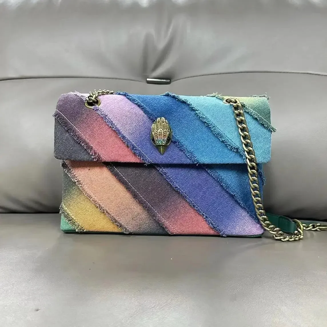 KURT GEIGER LONDON 2024 Color Matching New Denim Fashion Small Fragrance Foreign Style Plaid Classic Eagle Head