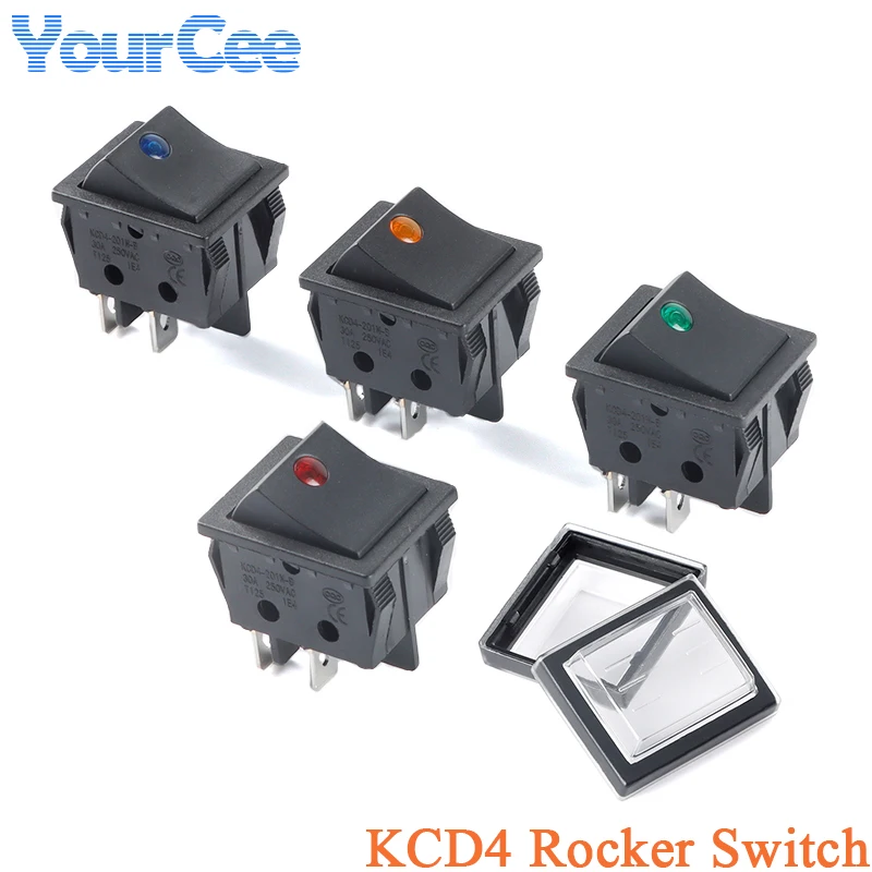 KCD4 Rocker Switch 30A 250VAC 4Pin Mini with Dot Light 220V 2 Position ON-OFF LED Rocker Switch Button KCD6 16A 250AC 6Pin