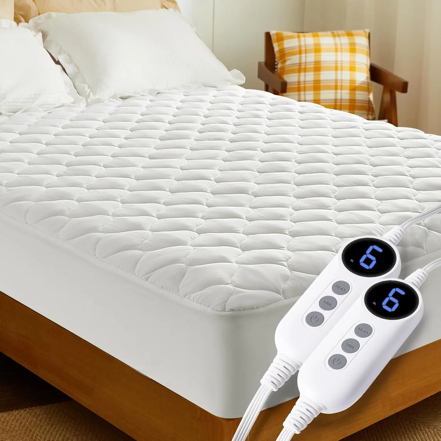 

Queen Size Heated Mattress Pad with Dual Control, Fast Heating, 9 Settings & Auto Shut Off, Machine Washable White