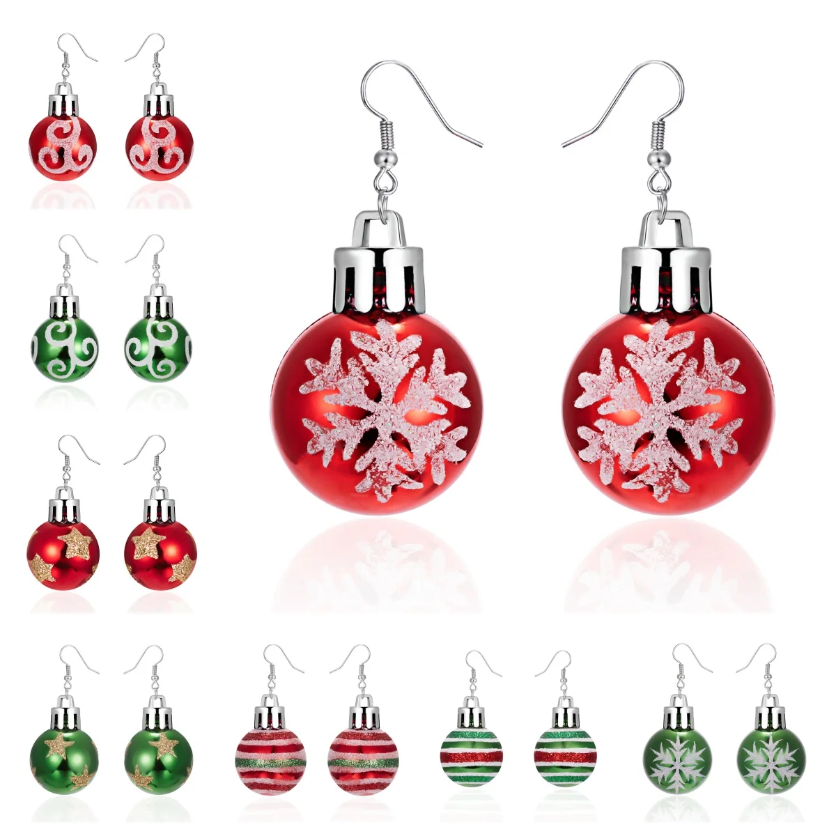 Christmas Small Bulb Shape Drop Earrings for Women Resin Ball Sparkling Powder Snowflake Star Ear Hook Earring Holiday Jewelry