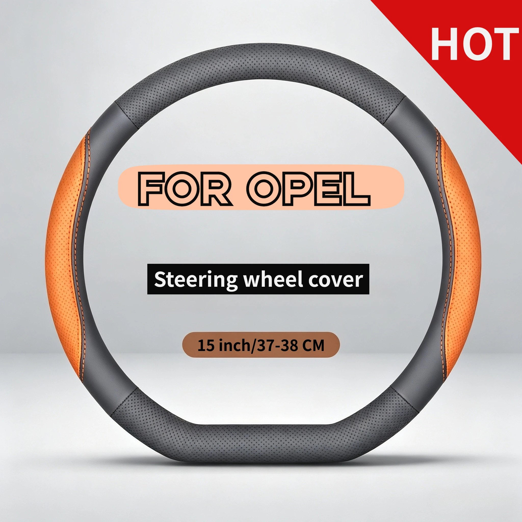 14.5-15 inch leather patchwork steering wheel cover suitable for Opel Astra Grandland Mokka Insignia Frontera Zafira Antara Mer