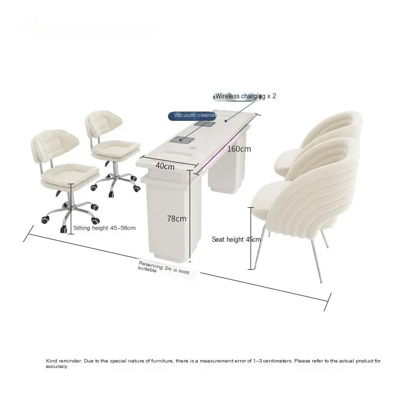 โต๊ะทำเล็บสีขาวแปรงเก็บฝุ่นแบบพกพา MQ50NT เฟอร์นิเจอร์สำหรับมืออาชีพ