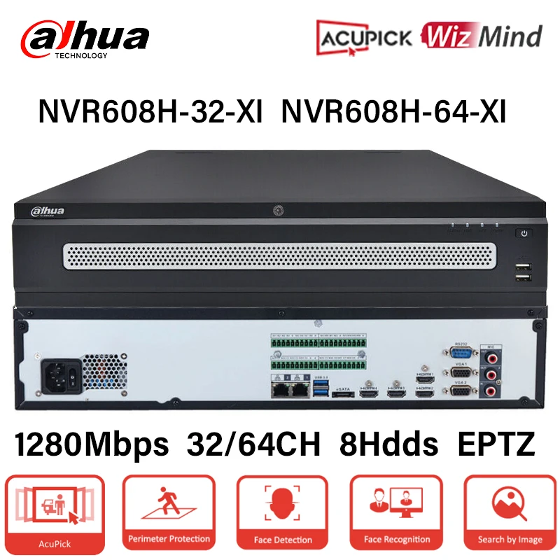 

Оригинальный сетевой видеорегистратор Dahua NVR608H-32-XI NVR608H-64-XI 32, 64-канальный, 8 жестких дисков, сетевой видеорегистратор WizMind, умная система видеонаблюдения Ai, обновленная система видеонаблюдения