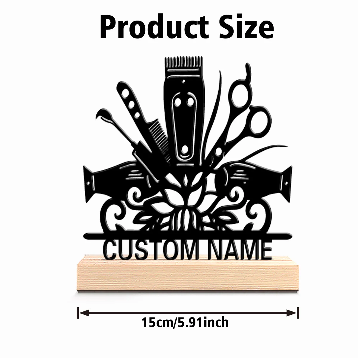 1pc Beauty Personalized Custom barber Metal Statues Wooden Base Lighting for Office Workshop Modern Rustic Steampunk Themes