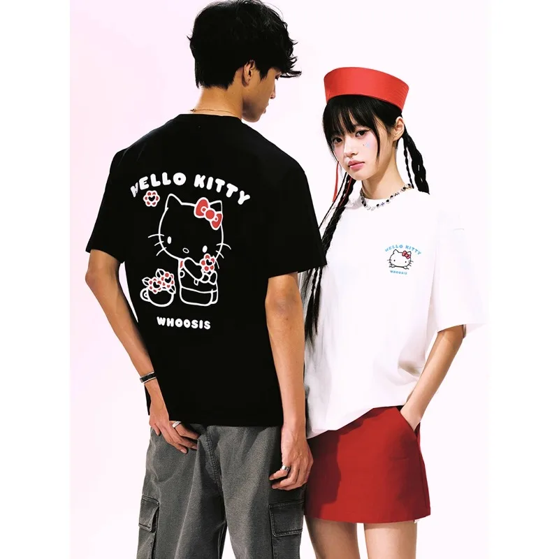

2025 новая милая быстросохнущая футболка с короткими рукавами в американском стиле Hello Kitty для женского летнего дизайна, модная и стильная
