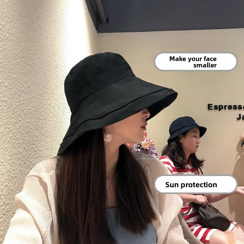 Women Foldable Solid Wide Brim Bucket Hat Japanese Korean Style Breathable UV Versatile Sun Hat For Spring Summer Outdoor