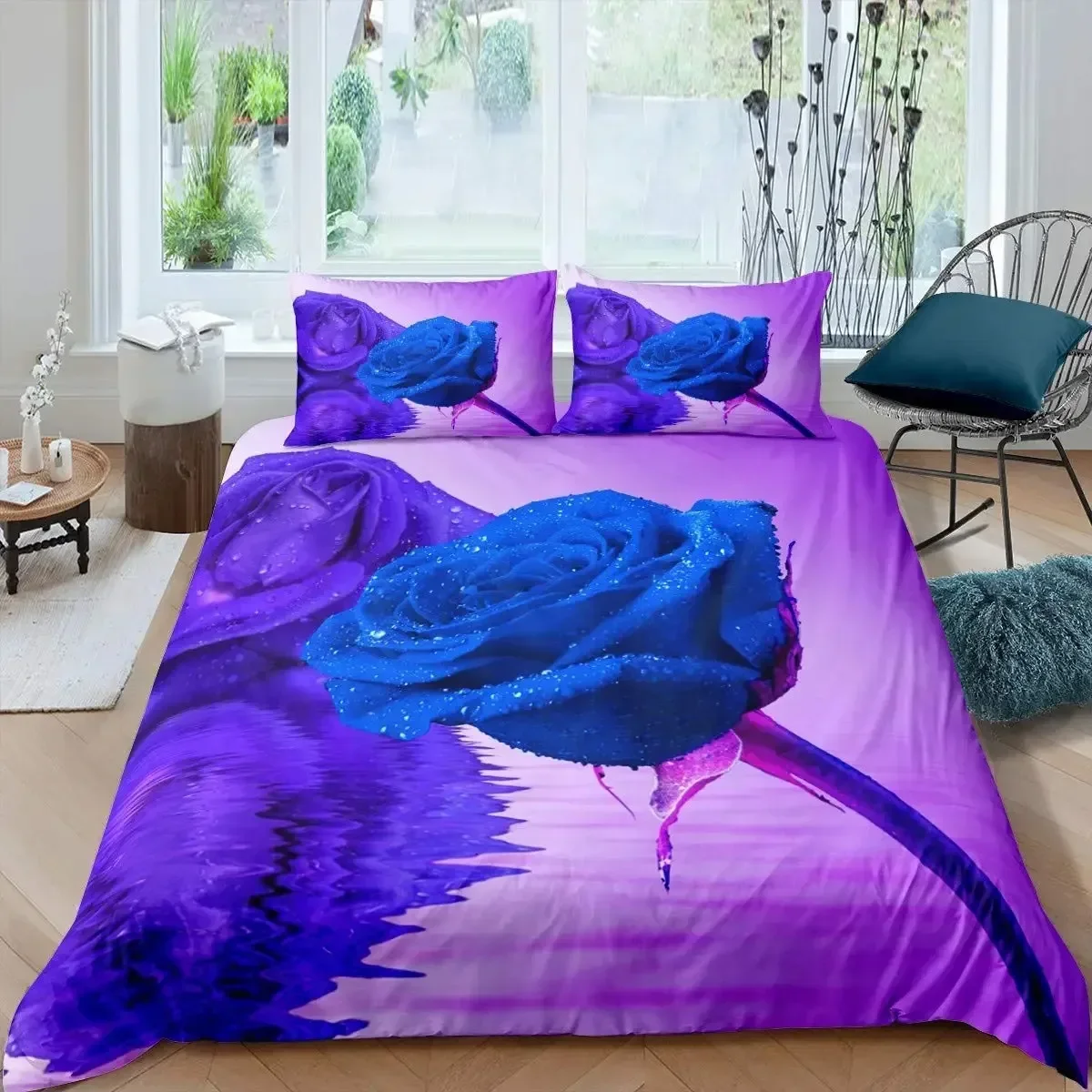 

Blue Rose Floral Flowers Bedding Set Boys Girls Twin Queen Size Duvet Cover Pillowcase Bed Adult Fashion Home Textileextile