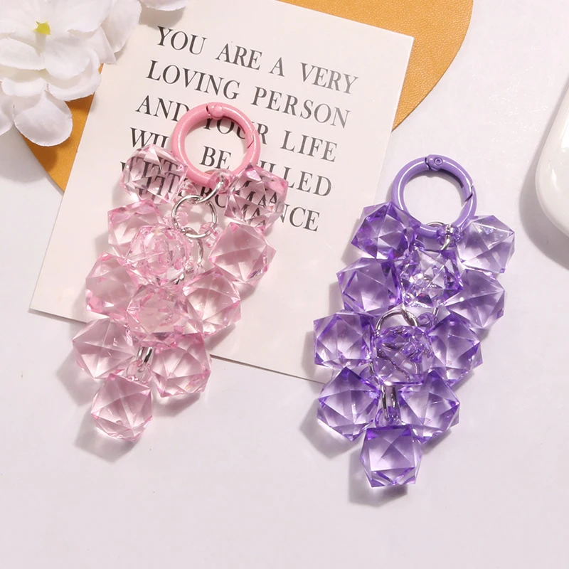 New Color Transparent Corner Bead Grape Skewer Car Key Chain Small Fresh Bag Headphone Cover Decorative Key Ring Party Gift