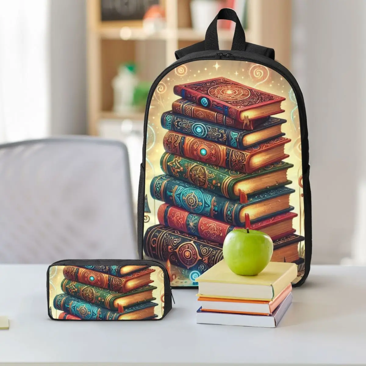 Ancient Book With Glowing Magic Spells Backpack Boys Girls BookBag School Bag Shoulder Bags 3ps Insulated Lunch Bag Pencil Case