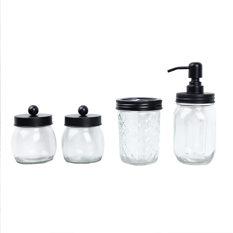 AB45 Set di ricambio per bagno 4 pezzi - Dispenser di sapone per lozione e 2 supporti per tamponi di cotone e portaspazzolino (nero)