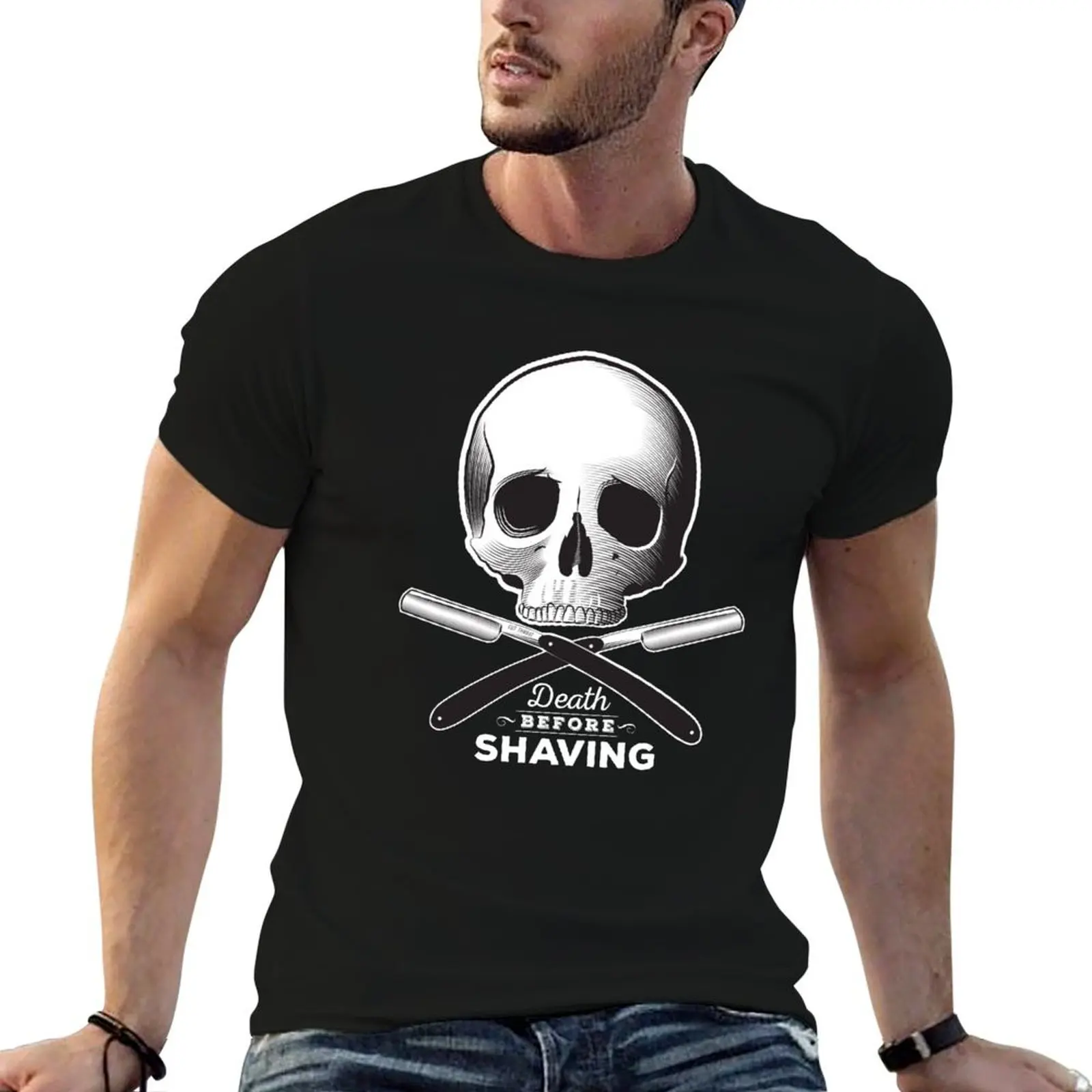 Death before shaving - dark background T-Shirt Casual Soft Cotton Short Sleeve Tee