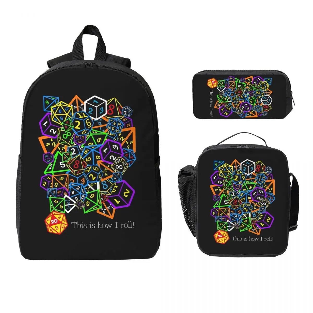D&D (Dungeons And Dragons) This Is How I Roll Backpack Student Boys Girls BookBag School Bag 3ps Insulated Lunch Bag Pencil Case