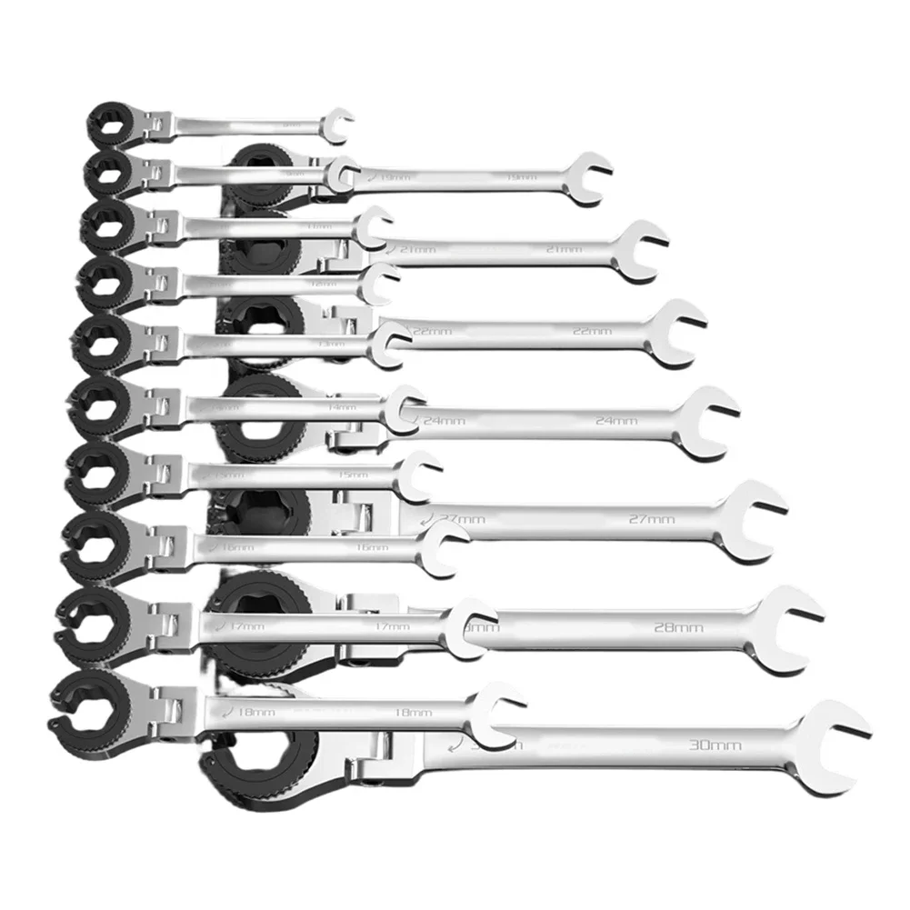 1pc Double-Sided Flexible Head Brake Line Wrench 10-19mm Extra Long Flex-Head Ratcheting Wrench Reversible Ratchet Wrench Tool