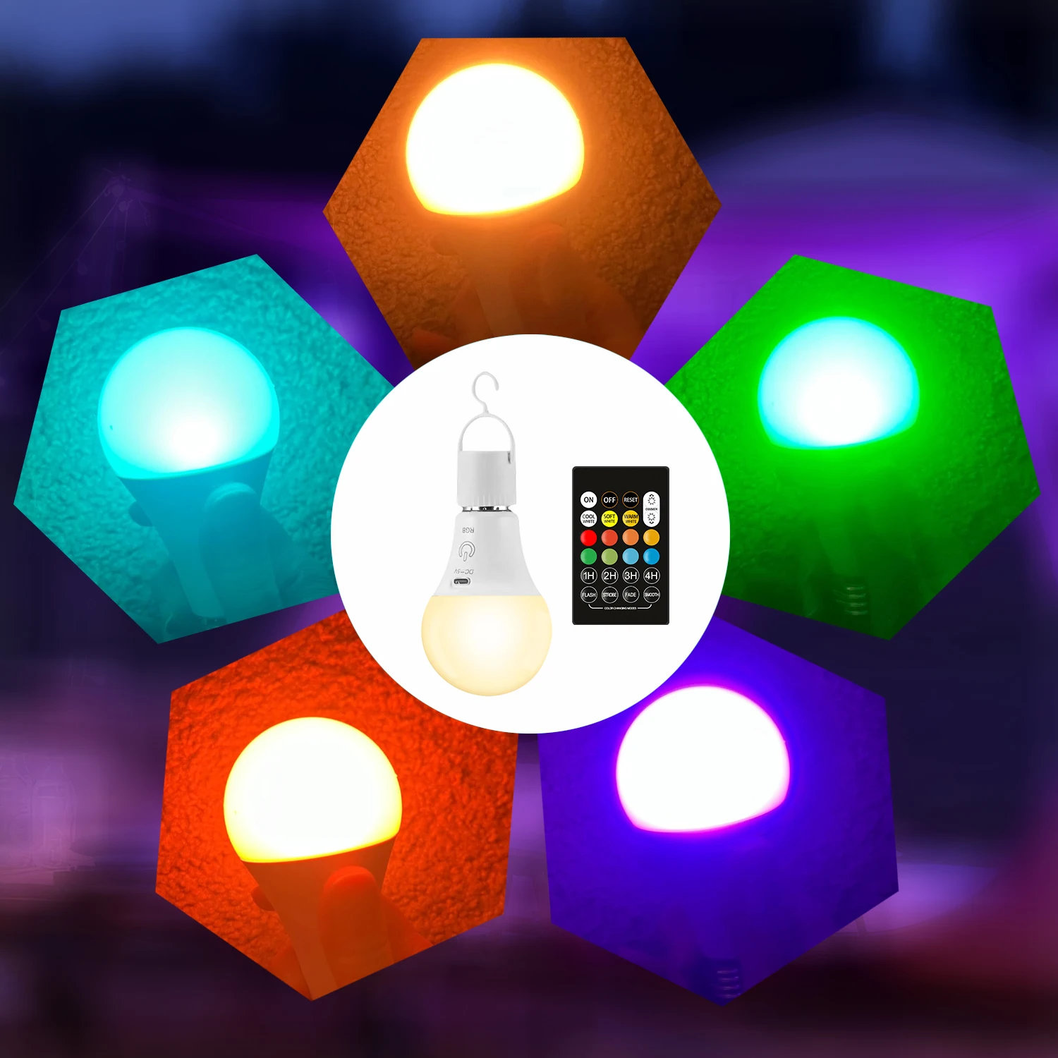 5V Touch RGCW Color USB Led Bulb Rechargeable Lights Smart Bulb Dimmable E27 Bulbs With Timing Cordless Battery Operated Light