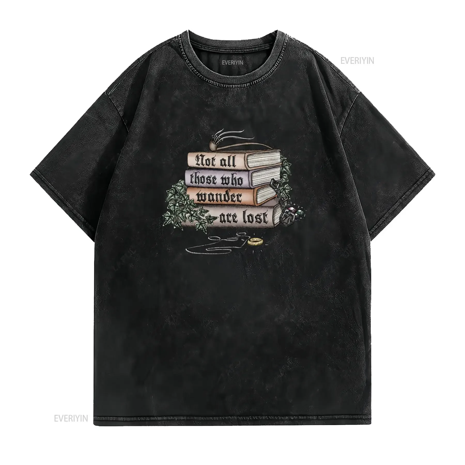 Not All Those Who Wander Are Lost Fantasy Middle Earth Book Stack Lightweight Tri Blend T Shirt vintage Washed vintage Washed