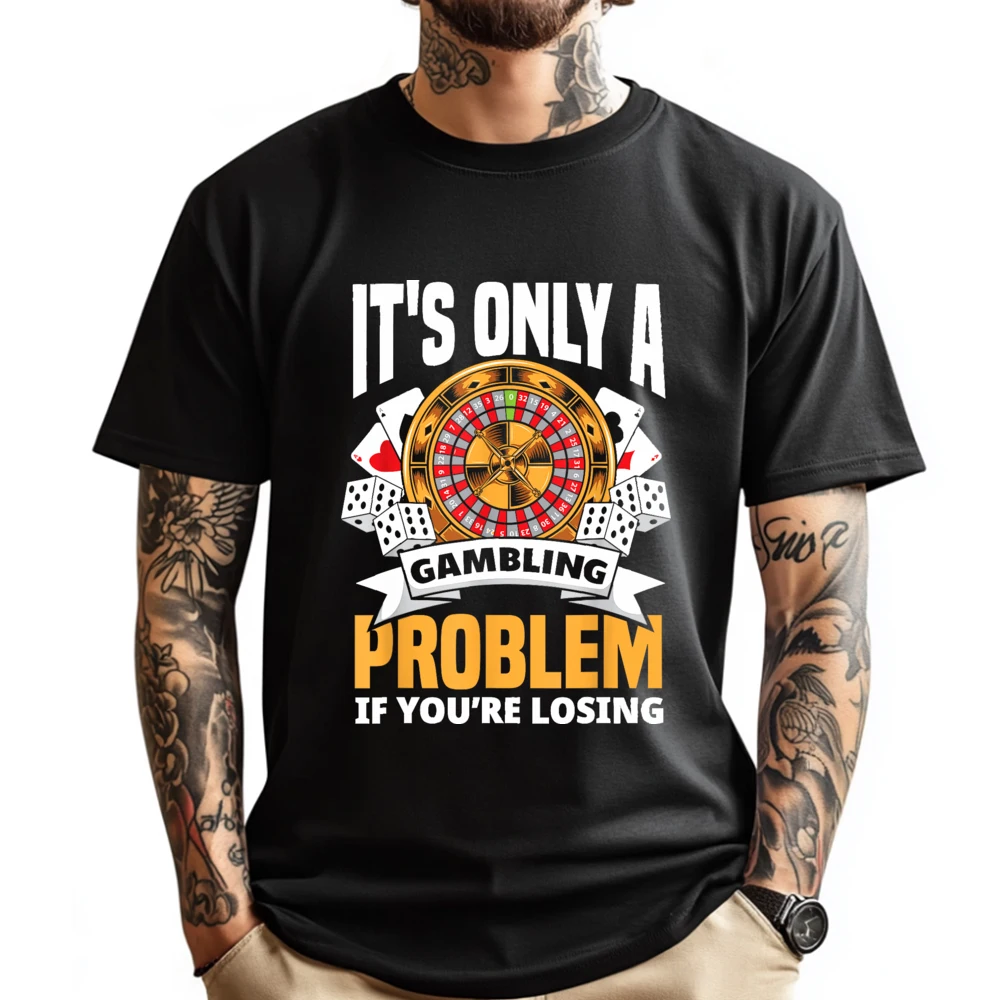 

Funny Gambler Roulette Slot Machine Casino Vegas Gambling Graphic Tees Men Youth Natural Clothes Print