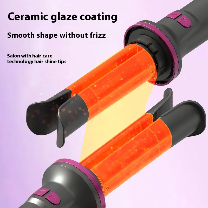 自動カールアイロン 32MM ダブルスロット マイナスイオン ポータブルヘアカーラー 定温 アンチホットスタイラー 旅行用カーラー