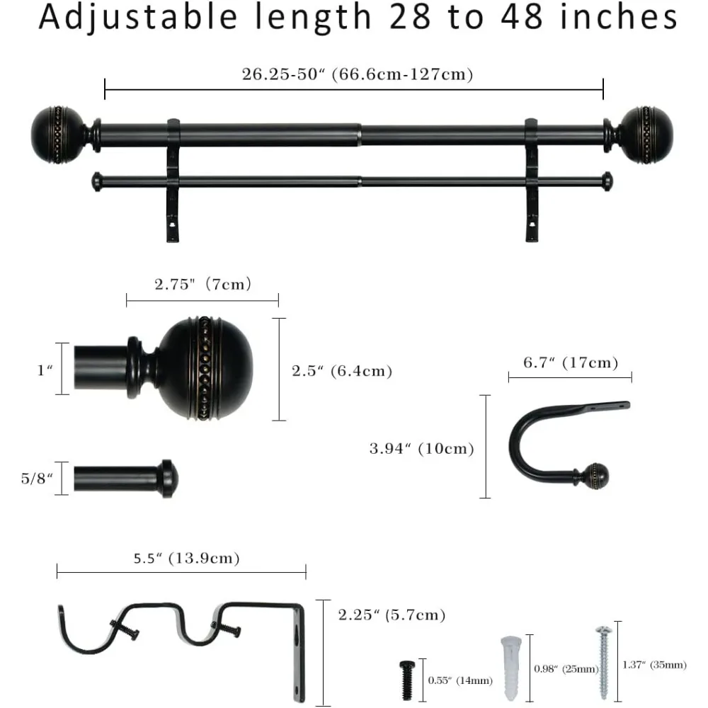 ديكور قضيب A&F - قضيب ستارة بجيب عريض 2.5 بوصة لنوافذ مقاس 18 إلى 28 بوصة