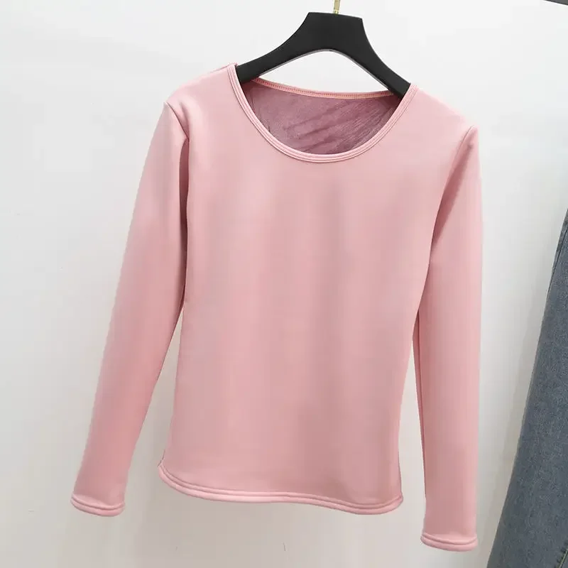 2024 Plus Velvet Tops Padded Round Neck T-shirt Women Winter New Thermal Underwear Constant Temperature Bottoming Shirt