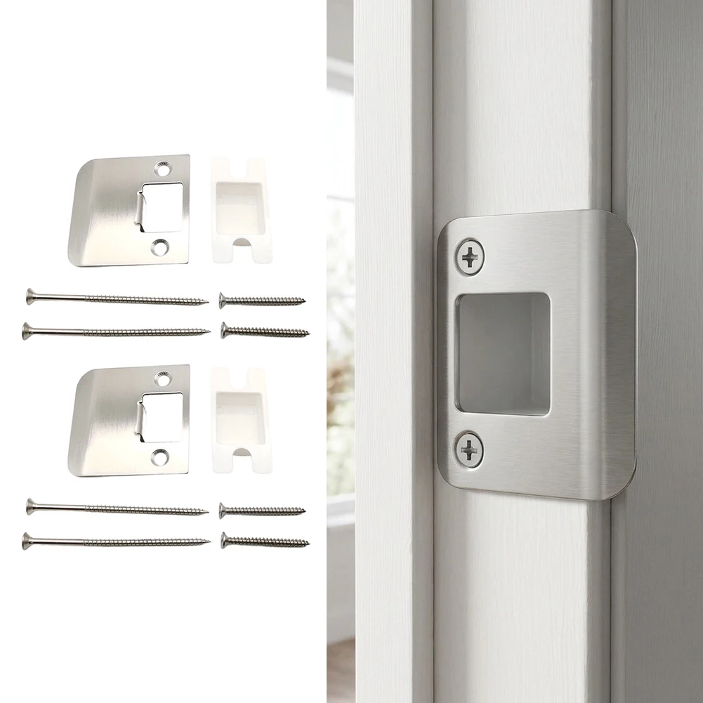 2 pcs Stainless Steel Door Strike Plate 57x57mm with Full Mounting Kit for Residential Door Frame Installation Needs