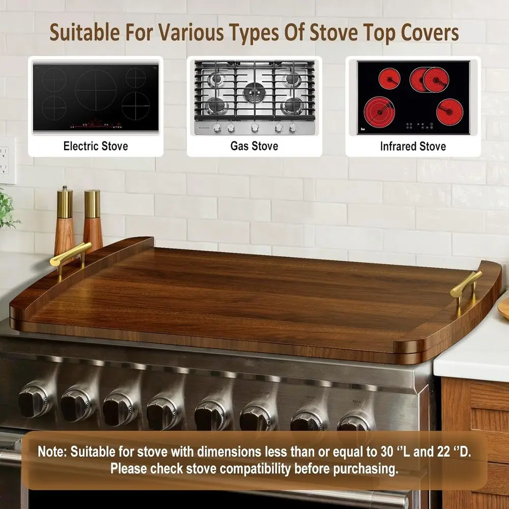 Noodle Board Stove Cover - Stove Top Covers with Handles or Gas Electric Stove - Wooden Range Covers Protector or Stovetop Sink