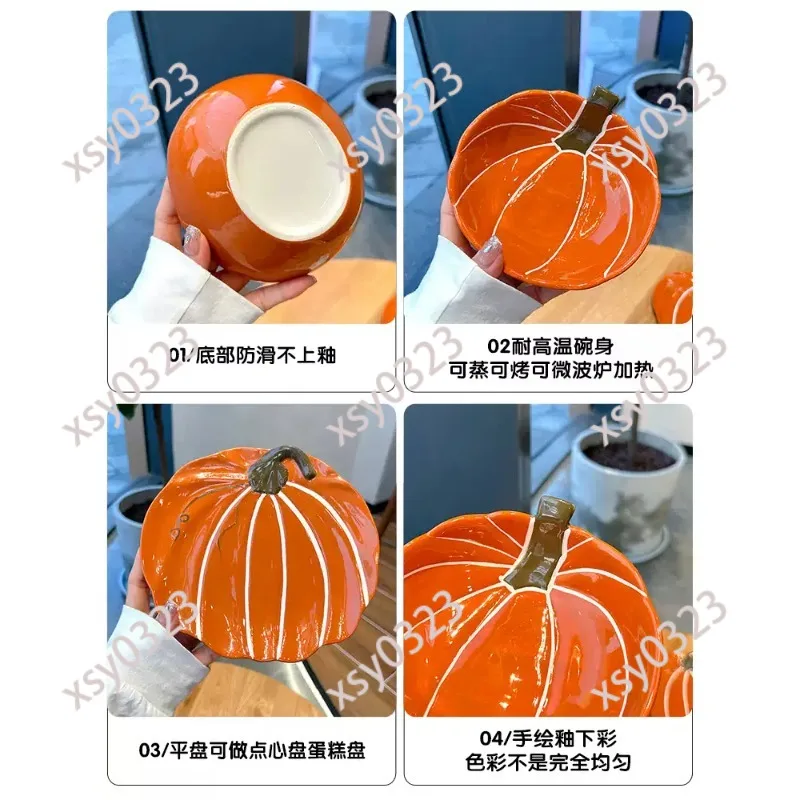 Pumpkin Ceramic Bowl, Heat Resistant Under Glaze Tableware for Rice Fruit Snack
