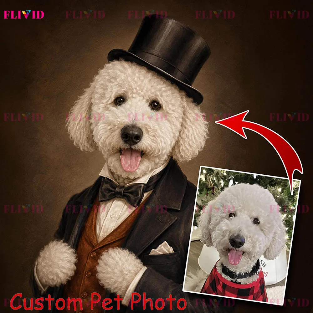 Retro Classical Custom Royal Pet Portrait Wall Art,Personalized Royal Noble Pet Portrait Canvas Poster Print,Home Decor Unframed