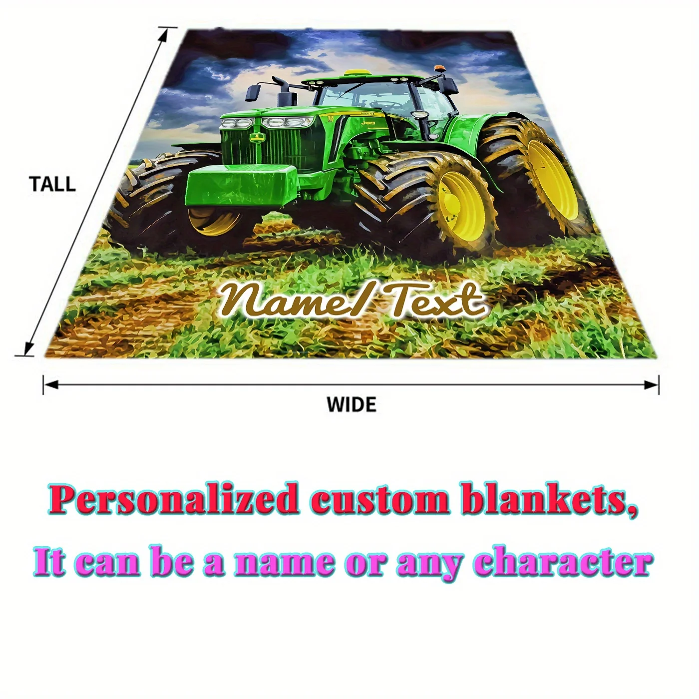 Daily Comfort  Personalized Tractor Flannel Blanket - Soft and Lightweight Green and Yellow Tractor Printed Blanket