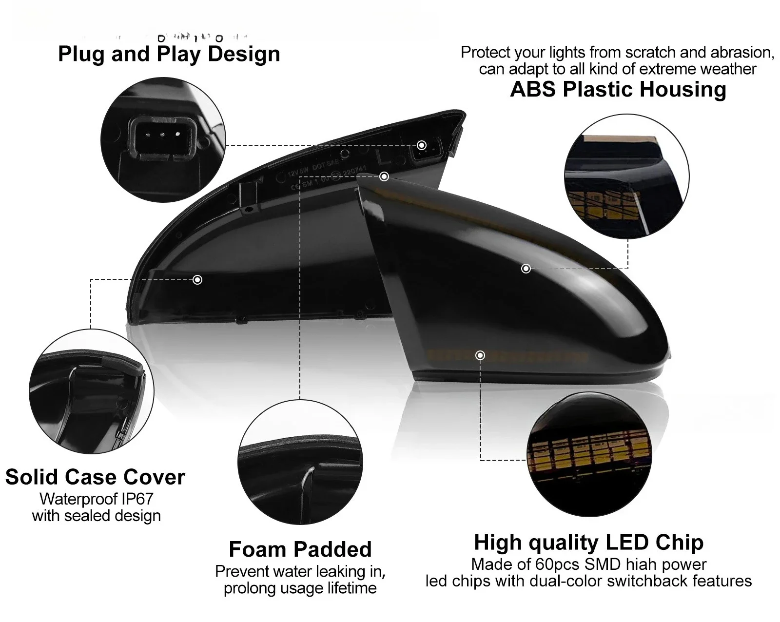 headlights, reversing rearview mirrors, turn signals, good things to share, highly recommended