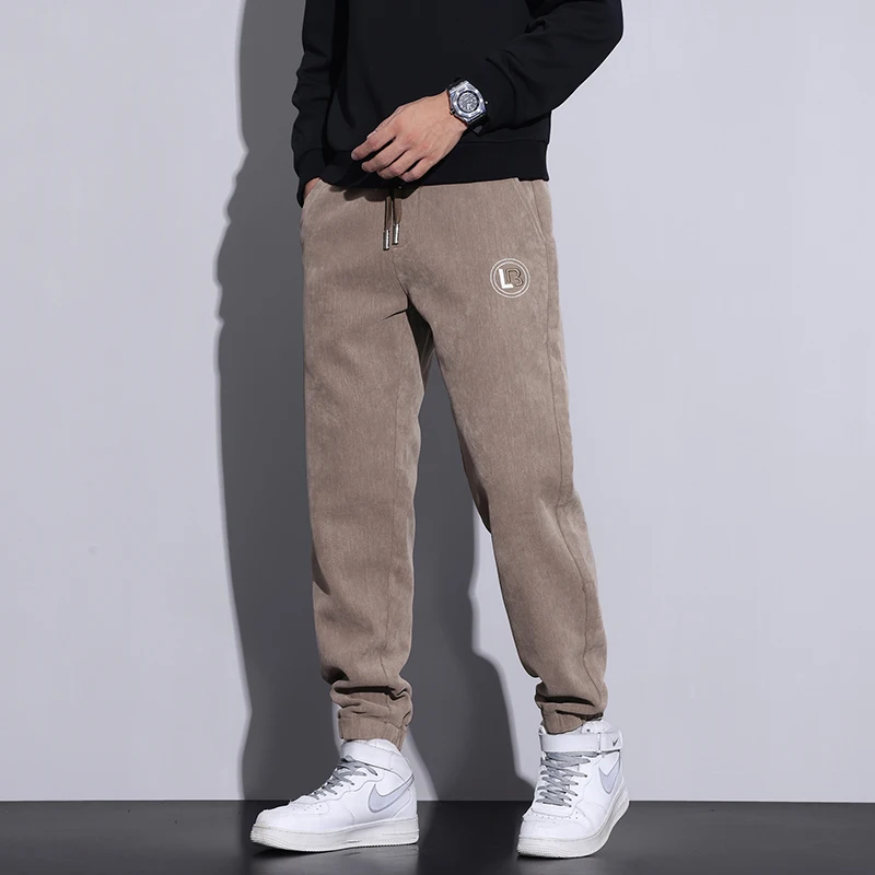 Men Casual Pants Autumn and Winter Solid Color Drawstring Mid Waist Full Length Daily Slacks for Male Japanese Streetwear Men