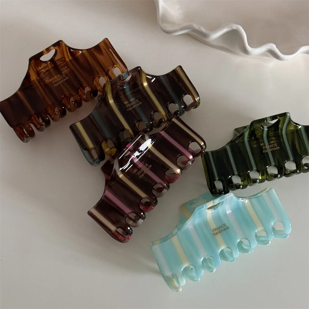 Newly Designed 9CM Geometric Rectangular Large Hair Clip Vintage Acetic Acid Stripe Shark Clip Hair Accessories